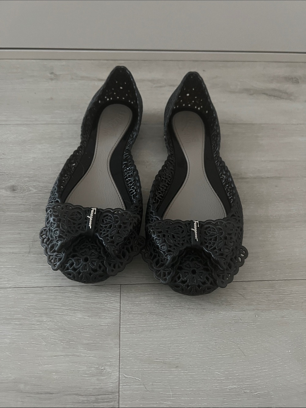 Salvatore Ferragamo Black Jelly Flats